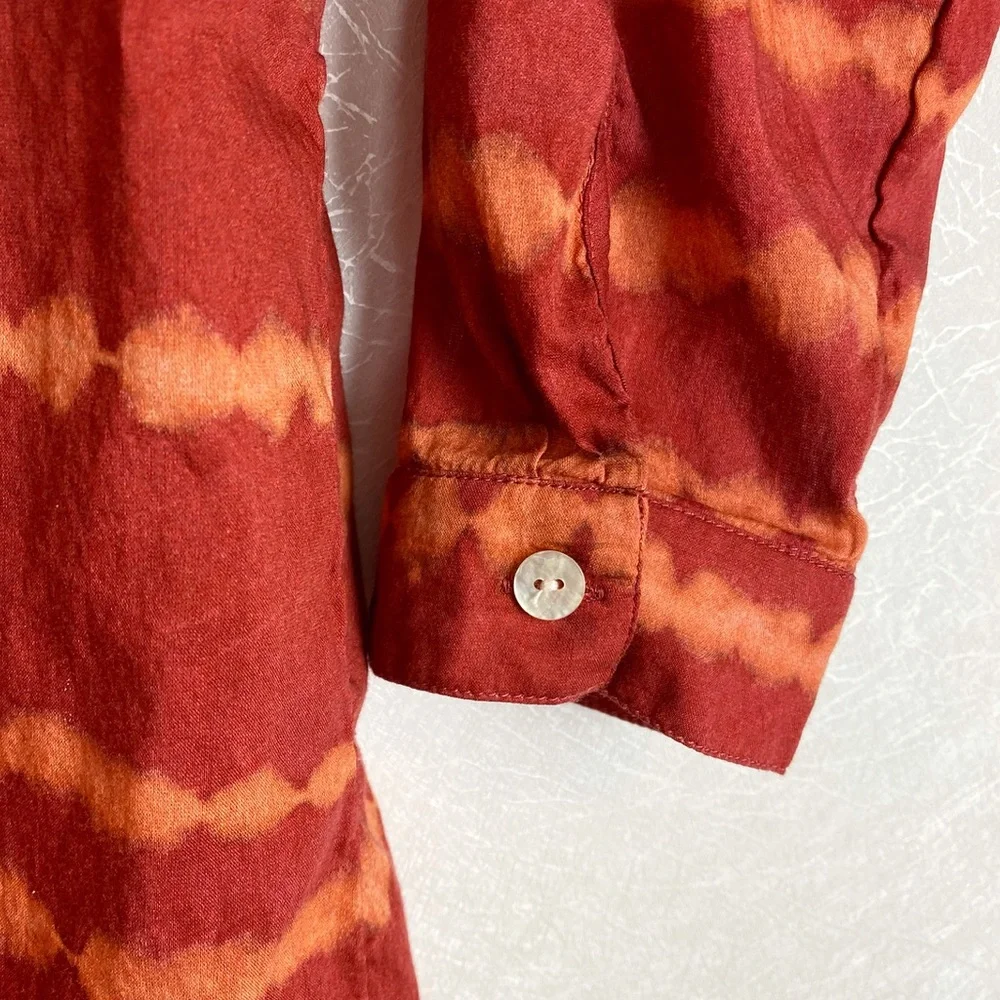 Soft Surroundings Silk Shibori Dye Brick Red Rust Duster Cardigan Suede Cotton